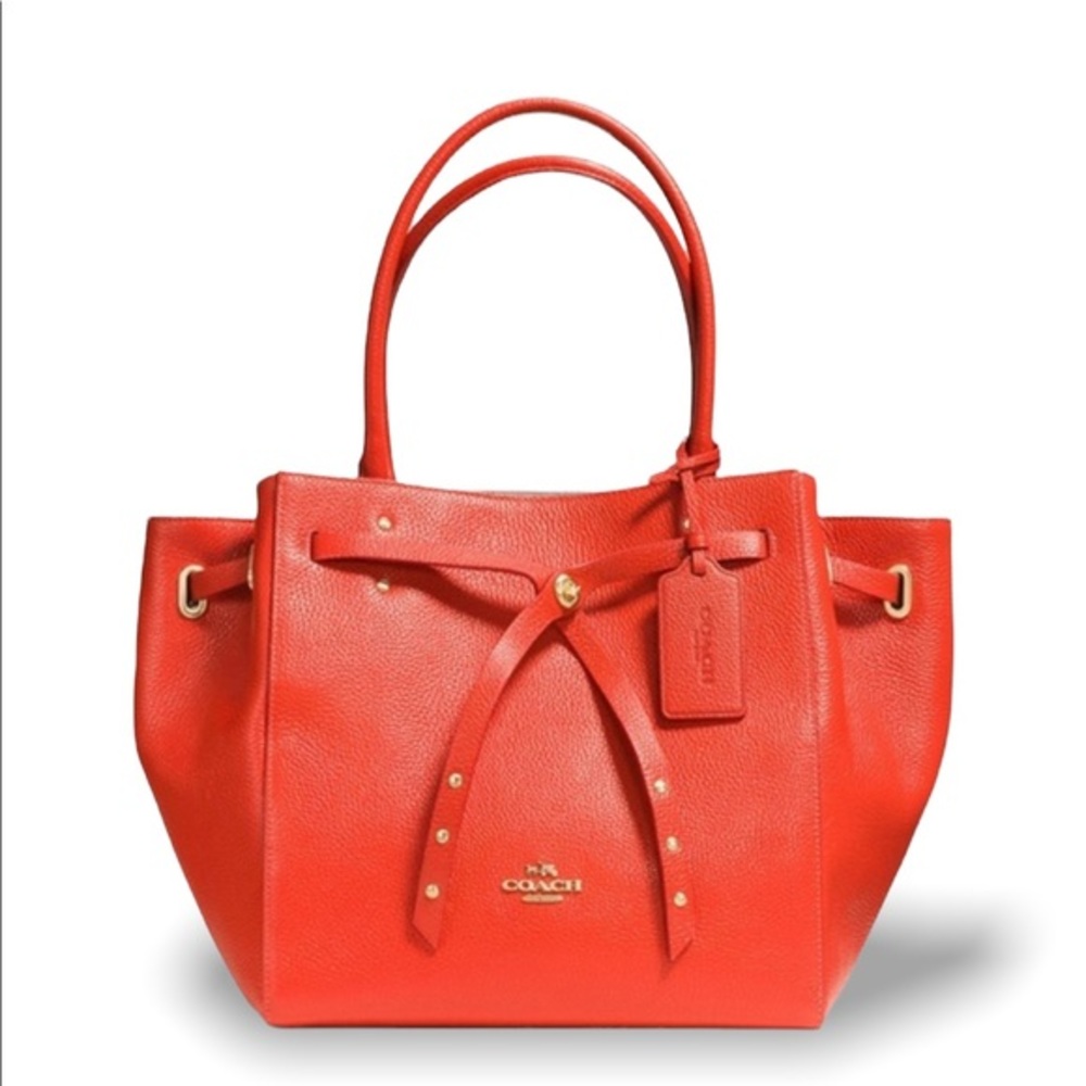NWOT Coach Refined Pebbled Leather Turnlock Tie Tote